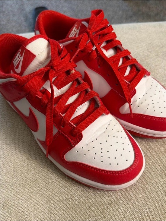 Nike Shoes - Nike Red and White Low-Top Sneakers with Swoosh